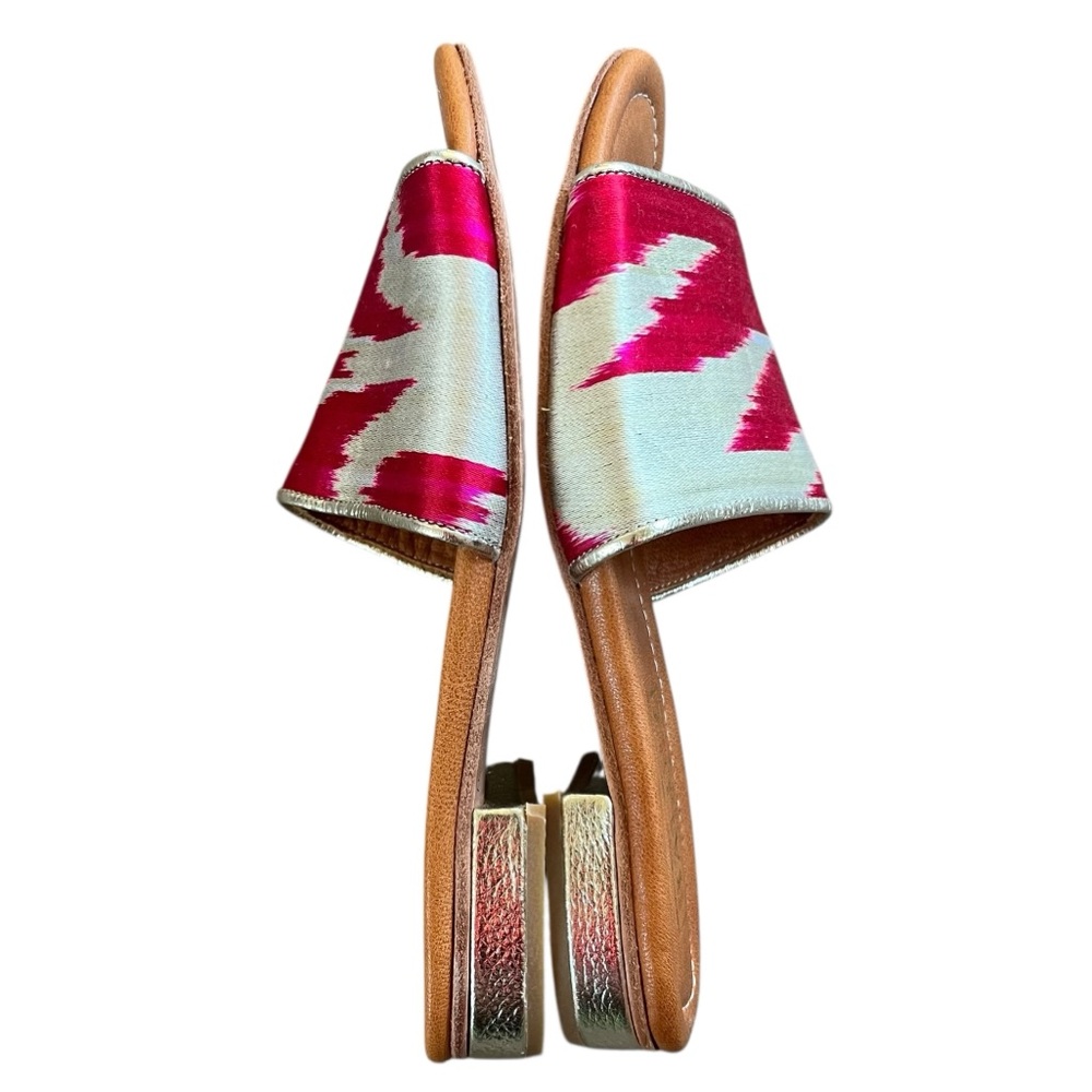 Baldiz Boho Magenta & Metallic Gold Ikat Silk Slide Sandals Size 37 (7 US) EUC - Picture 5 of 8